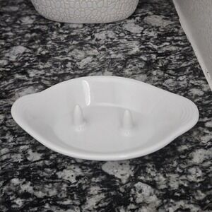 Vintage Bandwagon white‎ ceramic baked apple/potato double prongs